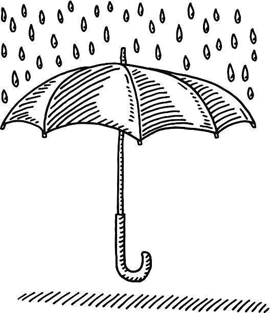 Umbrella Rain Protection Symbol Drawing Hand-drawn vector drawing of an Umbrella Rain Protection Symbol. Black-and-White sketch on a transparent background (.eps-file). Included files are EPS (v10) and Hi-Res JPG. rain drawings stock illustrations