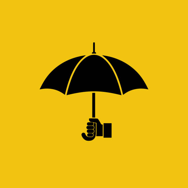 Umbrella silhouette holding in hand human. vector art illustration