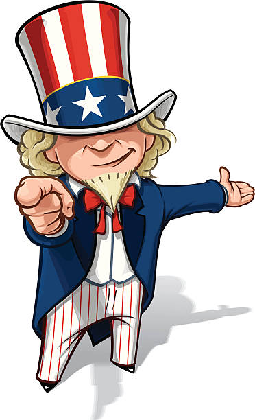 Uncle Sam 'I Want You' Presenting Clean-cut, overview cartoon illustration of Uncle Sam pointing the finger in a classic WWI poster style and presenting. wanted signal stock illustrations
