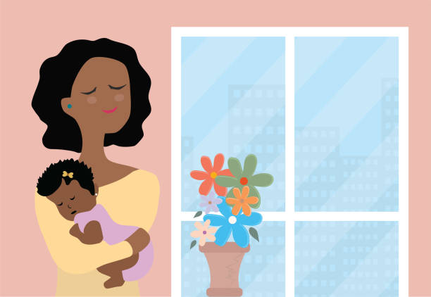 Unconditional love Mom holding her sleeping baby daughter in her arms african american mothers day stock illustrations