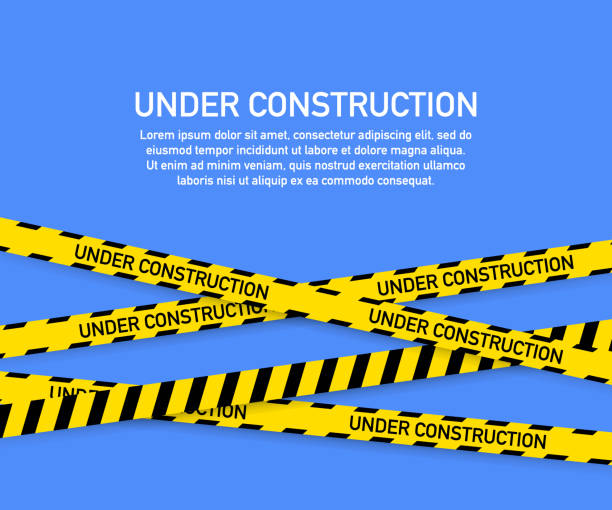검은색과 노란색 줄무늬 테두리와 건설 웹사이트 페이지. 테두리 스트라이프 웹입니다. 벡터 일러스트입니다. - construction stock illustrations