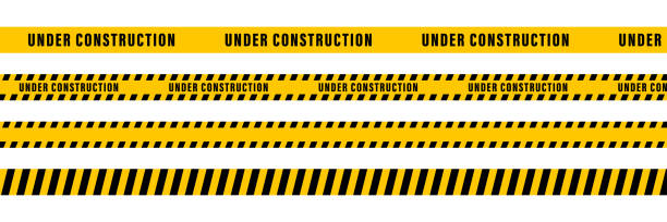 Under construction yellow ribbon tape. Vector isolated elements. Safety sign. Cauntion and danger ribbon. Stock vector. Under construction yellow ribbon tape. Vector isolated elements. Safety sign. Cauntion and danger ribbon. Stock vector. EPS 10 traffic borders stock illustrations