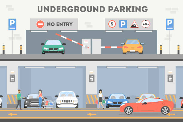 ilustrações de stock, clip art, desenhos animados e ícones de underground parking lot. - parking lot