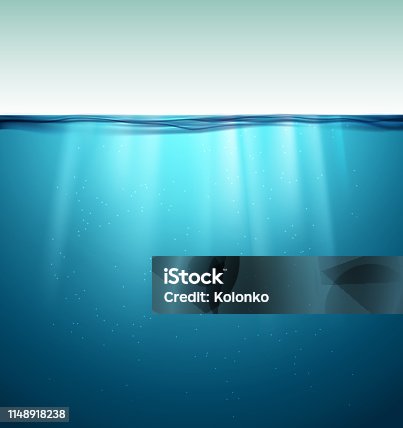 istock Underwater ocean surface. Blue water background. Clean nature sea underwater backdrop 1148918238