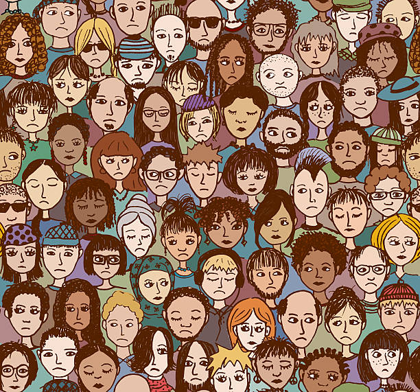 Unhappy People - hand drawn pattern Seamless vector pattern of a crowd of unhappy people angry crowd stock illustrations