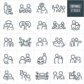 A set of unhappy relationships icons that include editable strokes or outlines using the EPS vector file. The icons include couples fighting, a man telling his wife to leave, a couple angry at one another with arms folded, companion verbally abusing partner, spouse hitting spouse, domestic violence, spousal abuse, partners unhappy and sad after argument, broken relationship, person with arm around sad partner, couple sitting with head in hands and backs towards each other, spouse with arm on shoulder of partner, couple running away from one another, couple sinking, married couple arguing with one another, sad couple, couple sitting at opposite ends of the bed upset at one another, spouses verbally abusing one another and other related icons.