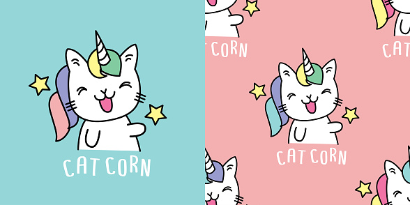 unicorn cat cartoons pattern.