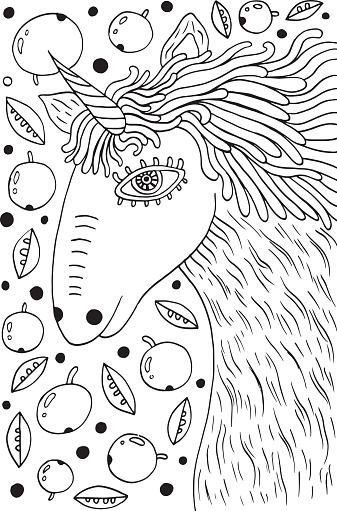 Unicorn Horse Coloring Page For Adults Vector Illustration Stock