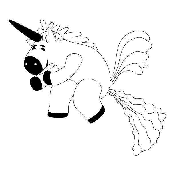 bildbanksillustrationer, clip art samt tecknat material och ikoner med unicorn leende bajsa en regnbåge, fantasy söt karaktär odjuret mångfärgad skit skit skit, lineart. vektorillustration isolerad doodle-stil - smiling earth horse