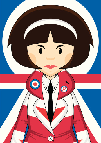 Vector illustration of a cool Mod style girl with sixties bob in a Union Jack jacket. vector