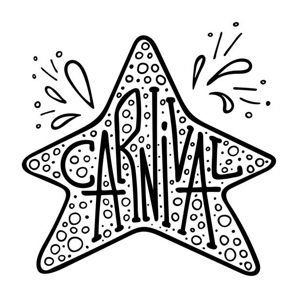 уникальная надпись с каракулями в честь карнавала. звездная рама. чёрно-белый. - чёрно белый stock illustrations