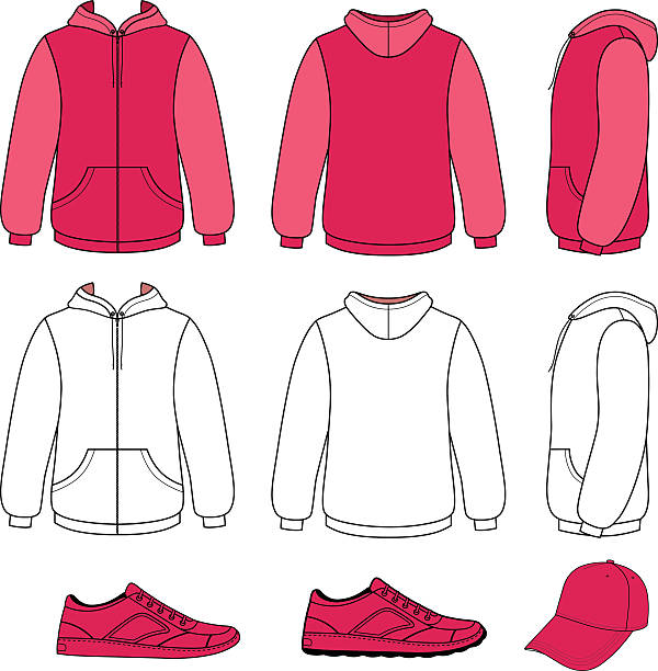 Unisex hoodie, cap, sneakers set Unisex hoodie, cap, sneakers set vector illustration. EPS8 file available. You can change the color or you can add your logo easily. blank hoodie template drawing stock illustrations