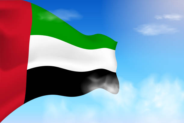 stockillustraties, clipart, cartoons en iconen met united arab emirates flag in the clouds. - focus un focus