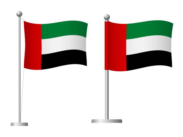 объединенный арабский флаг эмиратов на полюсе значок - uae flag stock illustrations