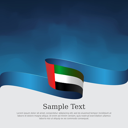 United arab emirates flag with wavy ribbon on a blue white background. Background with flag of uae. UAE national poster. Vector design state patriotic banner, cover, business flyer