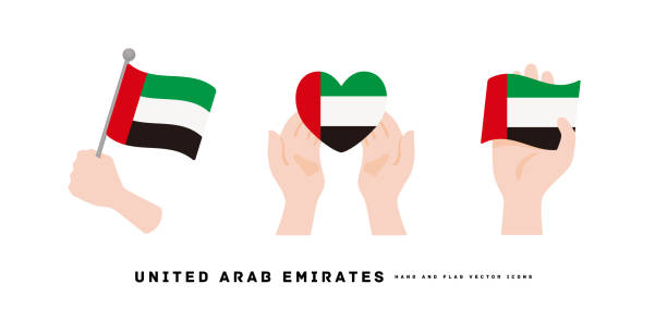 [zjednoczone emiraty arabskie] ilustracja wektorowa ikony dłoni i flagi narodowej - uae flag stock illustrations