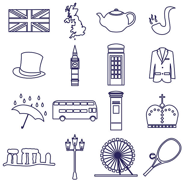 vereinigte königreich land theme kontur icons set eps10 - kannestein stock-grafiken, -clipart, -cartoons und -symbole