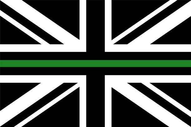 флаг соединенного королевства с тонкой зеленой линией - знак в честь и уважение британского пограничного патруля, рейнджеров парка и федер� - rangers stock illustrations
