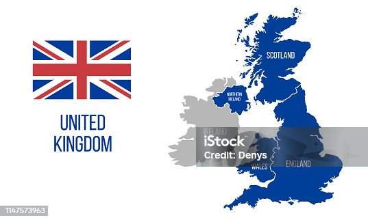 istock United Kingdom map. England, Scotland, Wales, Northern Ireland. Vector Great Britain map wit UK flag isolated on white background. 1147573963