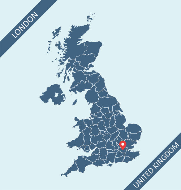 United Kingdom map Map of Great Britain (UK) with its capital location, London, for web page, application, and educational purposes. The map is accurately prepared by a map expert. brighton stock illustrations