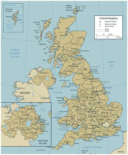 карта соединенного королевства с выбранными территориями. вектор - sunderland stock illustrations