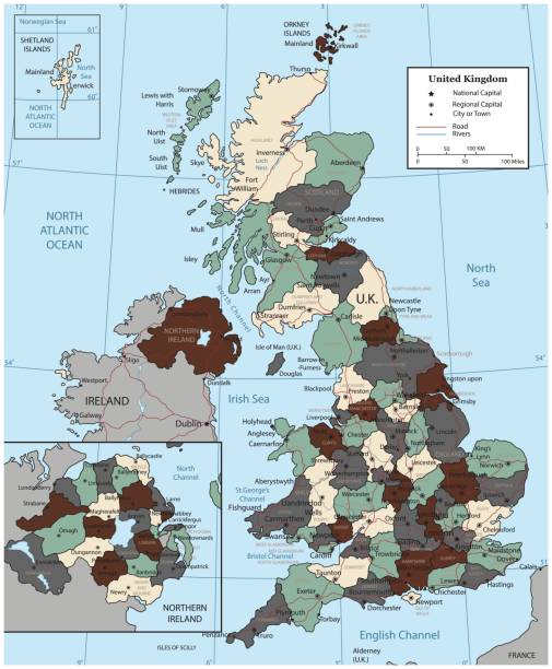 карта соединенного королевства с выбранными территориями. вектор - sunderland stock illustrations