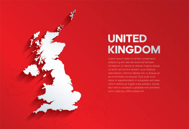 United kingdom Map with shadow. Cut paper isolated on a red background. Vector illustration. map, country, 3d, state, europe uk stock illustrations