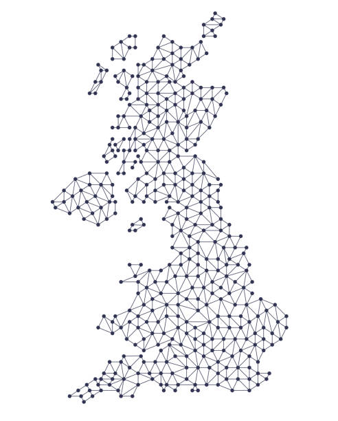 design der matrix-netzwerkkarte für das vereinigte königreich - connect the dots englische redewendung stock-grafiken, -clipart, -cartoons und -symbole