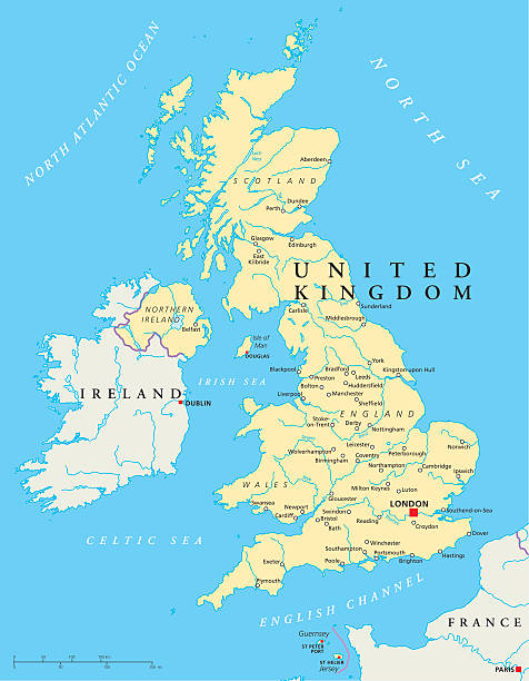 United Kingdom Political Map Political map of United Kingdom with capital London, national borders, most important cities, rivers and lakes. Vector illustration with English labeling and scaling. merseyside stock illustrations
