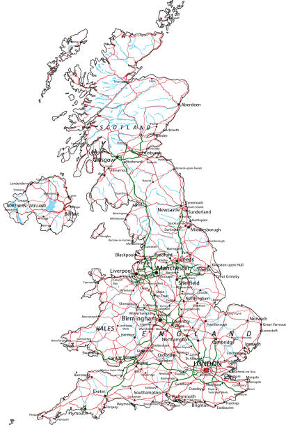 birleşik krallık yol ve karayolu haritası. vektör illustration. - manchester united stock illustrations