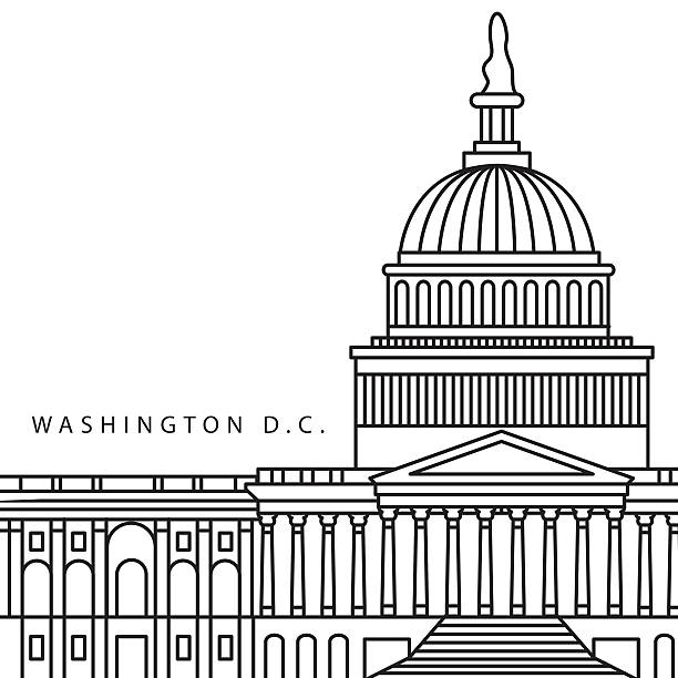 United States Capitol - detailed linear icon, Washington DC. Washington DC, detailed linear icon. Trendy vector illustration, flat style. United States Capitol - The symbol of US, senate stock illustrations