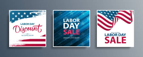 stany zjednoczone labor day sale specjalne oferty promocyjne tła zestaw dla biznesu, reklamy i zakupów wakacyjnych. karty wydarzeń sprzedaży w święto pracy. - labor day stock illustrations