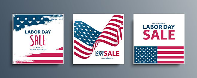 United States Labor Day Sale special offer promotional backgrounds set for business, advertising and holiday shopping. USA Labor Day sales events cards.