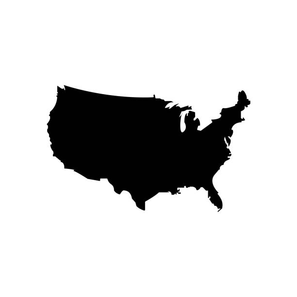 미국 지도 벡터 검은 색 아이콘입니다. 흰색 배경에 격리된 실루엣 - 고체 stock illustrations
