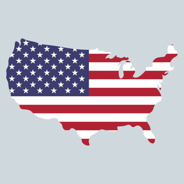 아메리카 합중국 지도 및 국기 디자인 7 월 4 일 - american flag stock illustrations