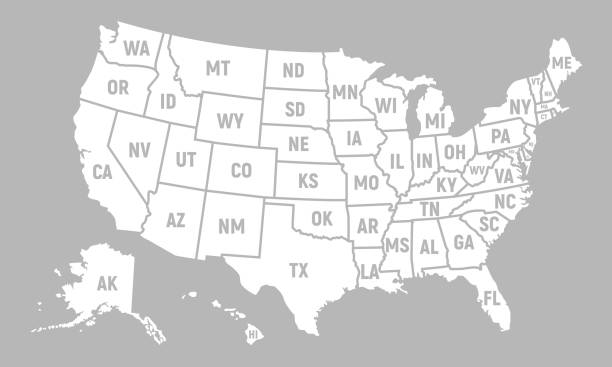 美利堅合眾國用短的州名稱繪製地圖。美國地圖背景。美國海報向量例證 - 美國文化 幅插畫檔、美工圖案、卡通及圖標