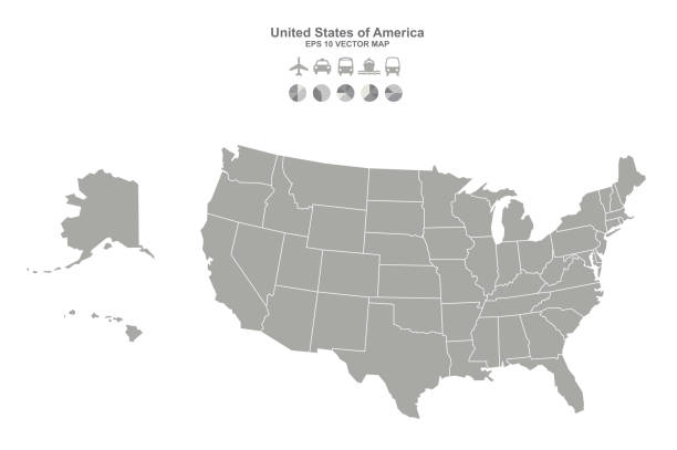 ilustraciones, imágenes clip art, dibujos animados e iconos de stock de estados unidos de américa mapa vectorial. nosotros los estados mapa fronterizo. - michigan iowa