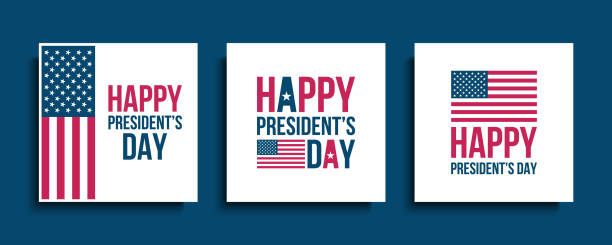ilustraciones, imágenes clip art, dibujos animados e iconos de stock de se establecen las tarjetas del día del presidente de los estados unidos. - presidents day