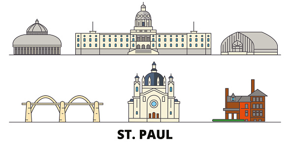 United States, St. Paul flat landmarks vector illustration. United States, St. Paul line city with famous travel sights, skyline, design.