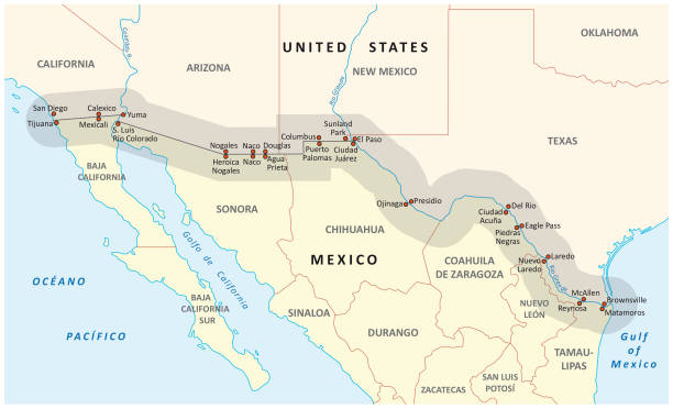 amerika birleşik devletleri-meksika sınır harita - tijuana stock illustrations