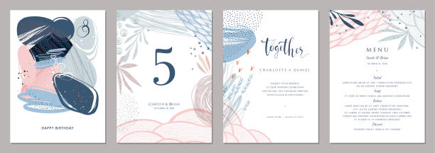 Universal Art Templates_07 Invitation, menu, table number card design. Floral wedding templates. femininity illustrations stock illustrations