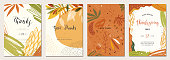 Thanksgiving cards. Set of abstract creative universal artistic templates. Good for poster, invitation, flyer, cover, banner, placard, brochure and other graphic design.