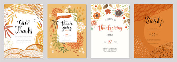 Universal Autumn Templates_05 Trendy abstract Thanksgiving templates. Good for invitation, card, flyer, cover, banner, placard and brochure. thanksgiving stock illustrations