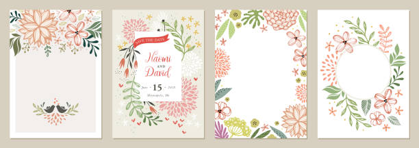 ilustrações, clipart, desenhos animados e ícones de cartão floral universal templates_01 - convite