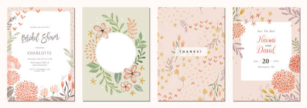 Universal Floral Templates_02 Set of floral universal artistic templates. Good for greeting cards, invitations, flyers and other graphic design. femininity illustrations stock illustrations