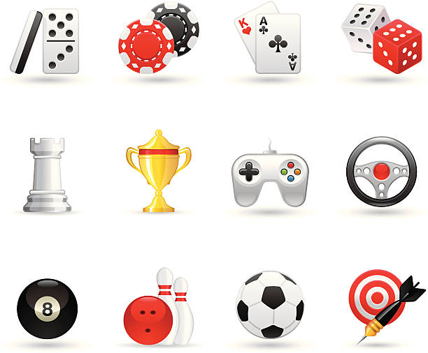 illustrazioni stock, clip art, cartoni animati e icone di tendenza di icone universali-giochi - joystick soccer