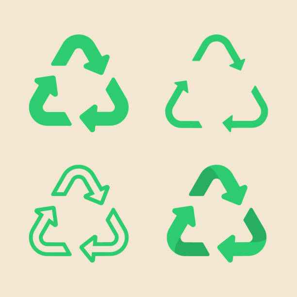 illustrazioni stock, clip art, cartoni animati e icone di tendenza di set di icone piatte simbolo di riciclaggio universale - riciclaggio
