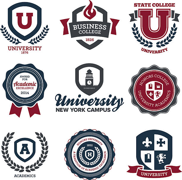 University and college crests Set of university and college school crests and emblems. education symbols stock illustrations