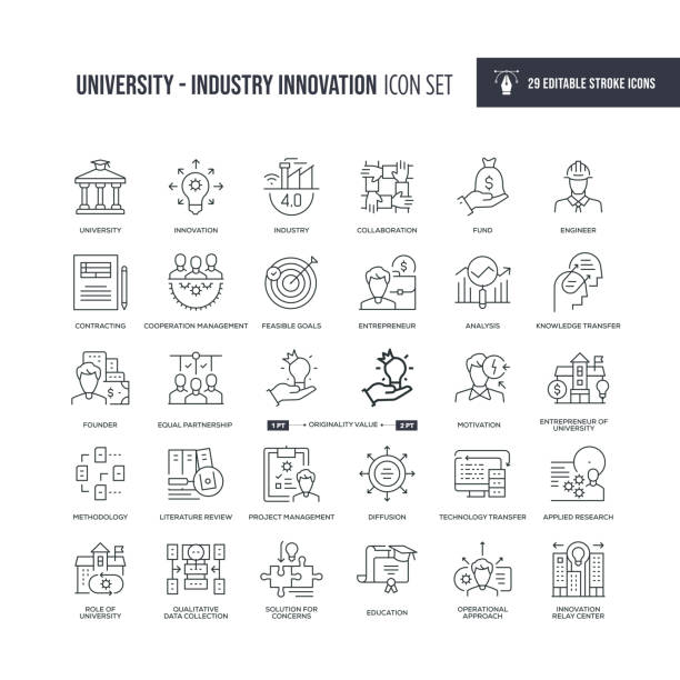 University Industry Innovation Editable Stroke Line Icons 29 University Industry Innovation Icons - Editable Stroke - Easy to edit and customize - You can easily customize the stroke with entrepreneur icons stock illustrations