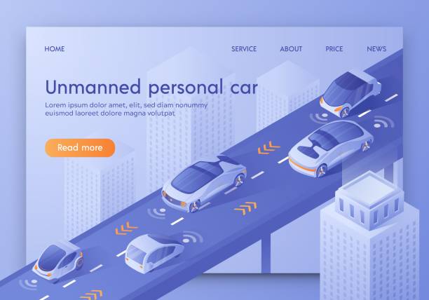 Unmanned Personal Car Banner. Future Technology Unmanned Personal Car Banner. Autonomous Smart Cars Traffic Scanning Road, Observe Distance. Future Technology. Intelligent Highway System Automated Radar GPS Detector Isometric 3d Vector Illustration drone drawings stock illustrations